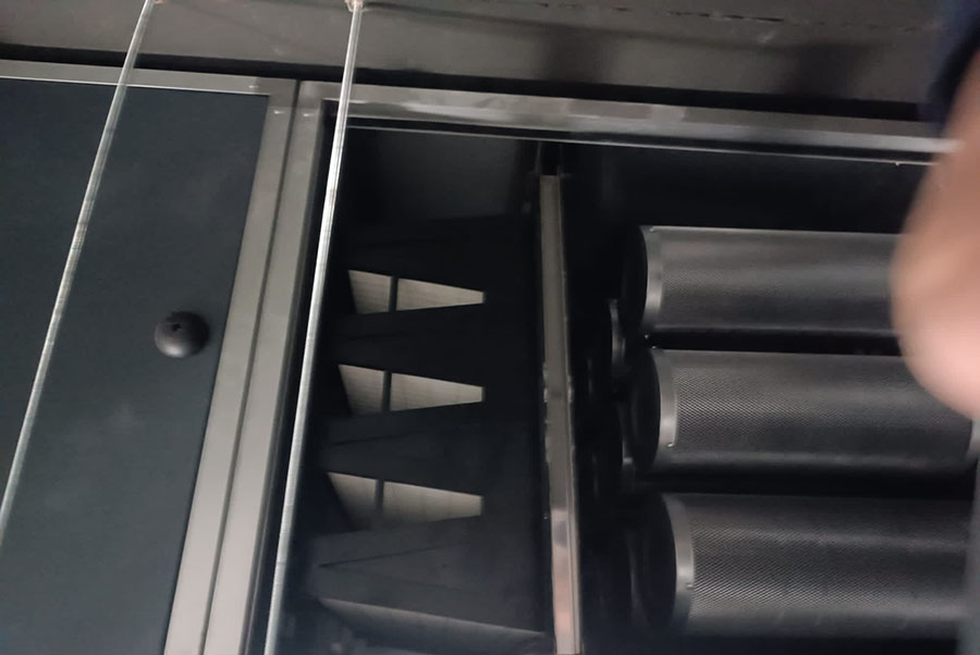 Valoriani refractory oven interior showing terracotta arch and hand-laid floor tiles with the Valoriani V marking