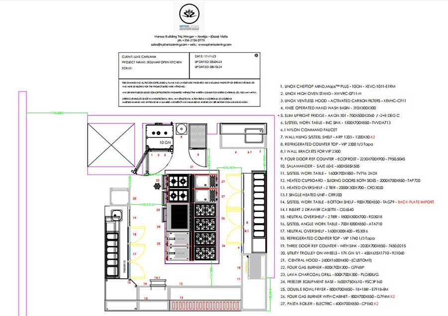 Detailed floor plan for the Zigumar Restaurant kitchen redesign in St Paul's Bay, Malta