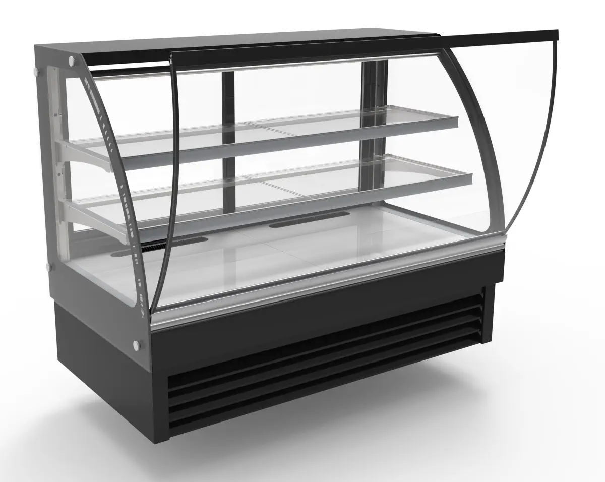 COMBISTEEL BLACK REFRIGERATED DISPLAY FLOOR MODEL + CURVED GLASS + LED LIGHTS 150X68X120CM