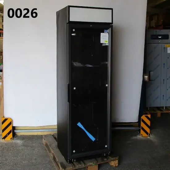 Upright bottle cooler 373 liters with glass door and canopy lighting, +1°/+10°C, black - DAMAGED