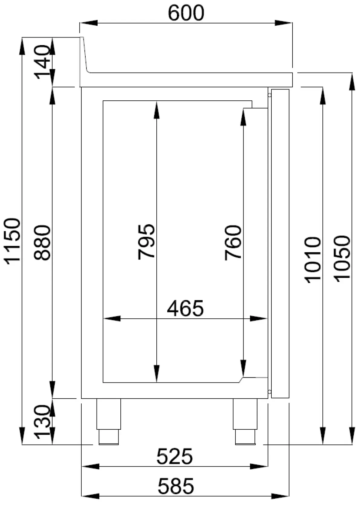 S/STEEL (600) BACKBAR FRIDGE COUNTER 2 DOOR + COFFEE KNOCK DRAWER 150X60CM