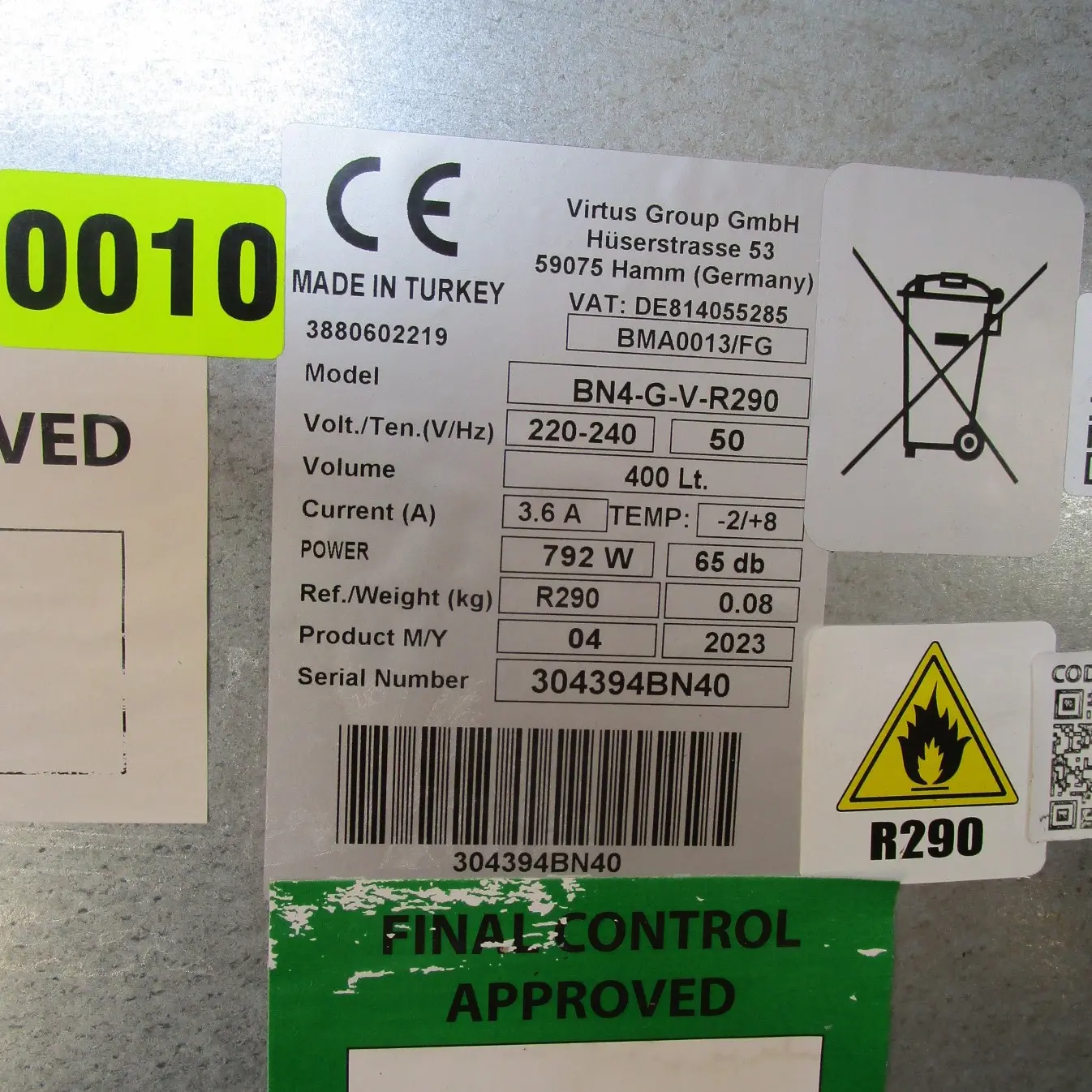 Refrigerator 400 litres made of stainless steel with glass door, 460x485 mm, -2°/+8°C - DAMAGED
