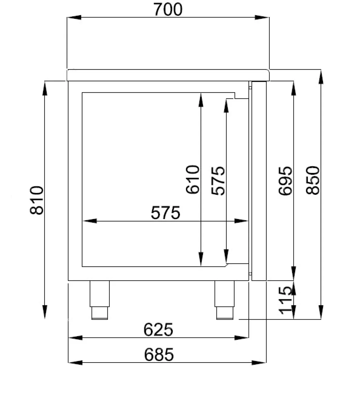 700 REFRIGERATED COUNTER 3 DOORS AND 2 DRAWERS MONOBLOCK ENERGY LINE