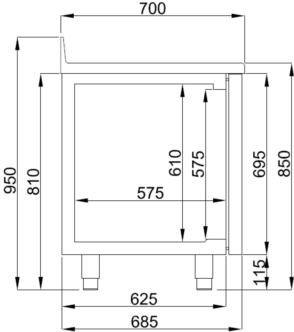 PROLINE GN (700) S/STEEL FRIDGE COUNTER 3 DOOR + TROPICAL COMPRESSOR + MONOBLOCK SYSTEM + BACKSPLASH 179X70CM