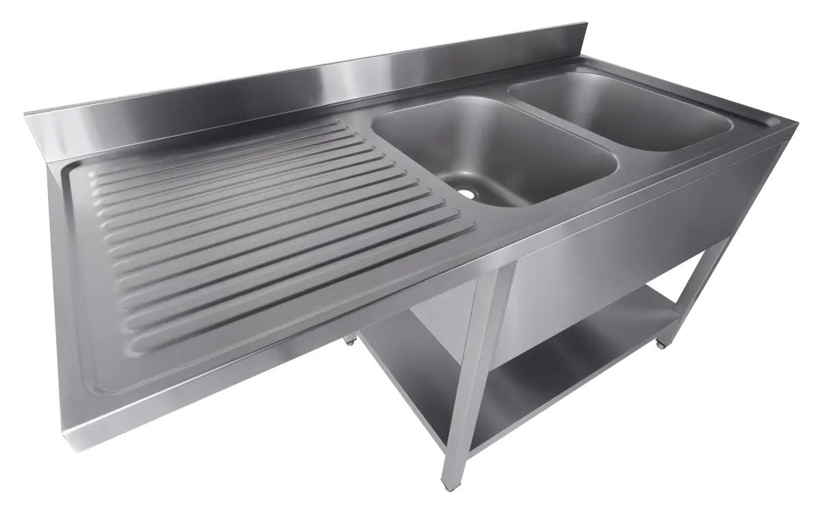 S/STEEL SINK 2 BOWL LEFT DRAIN + OPEN SPACE FOR DISHWASHER - 160X70CM