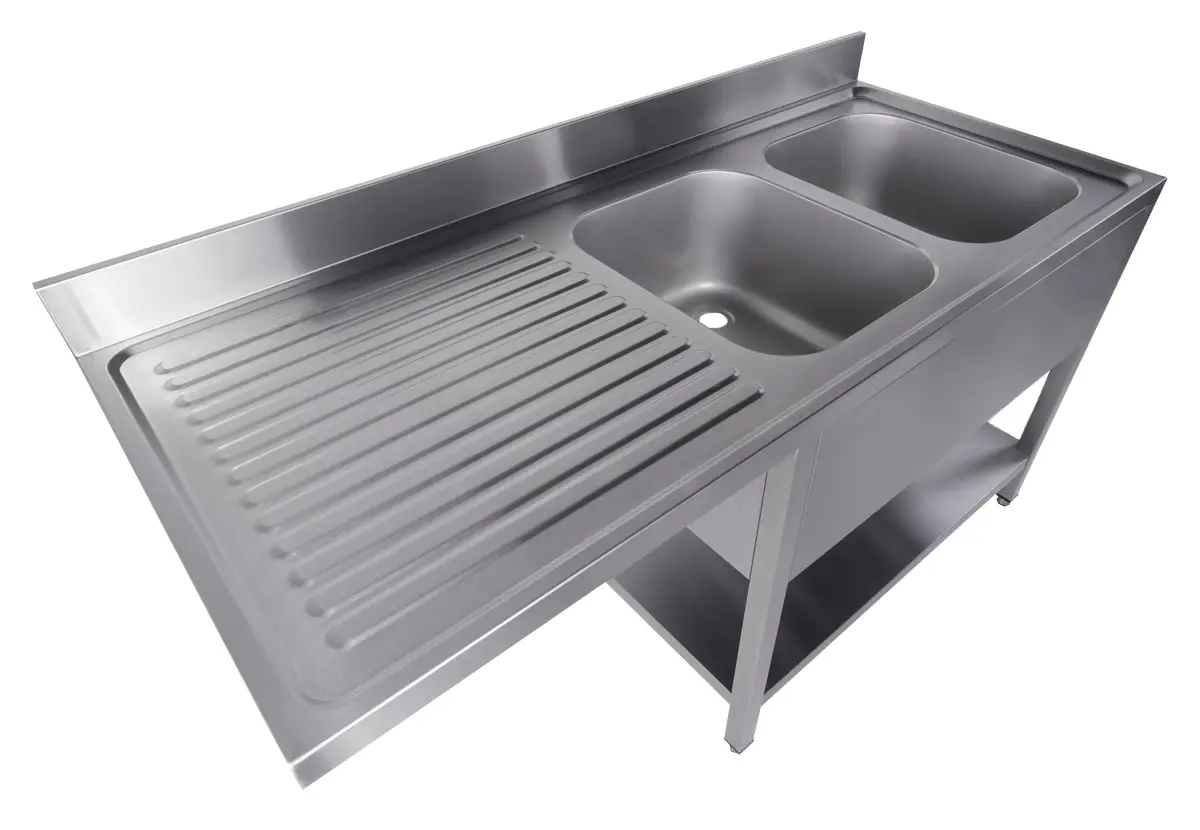 S/STEEL SINK 2 BOWL LEFT DRAIN + OPEN SPACE FOR DISHWASHER - 160X70CM