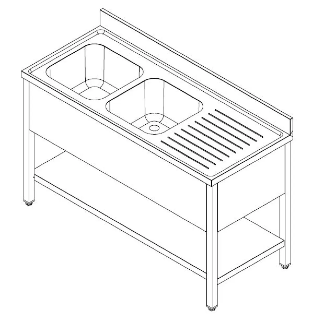 SINK ON STAND 2BOWL 1 DRAIN RIGHT 160X70