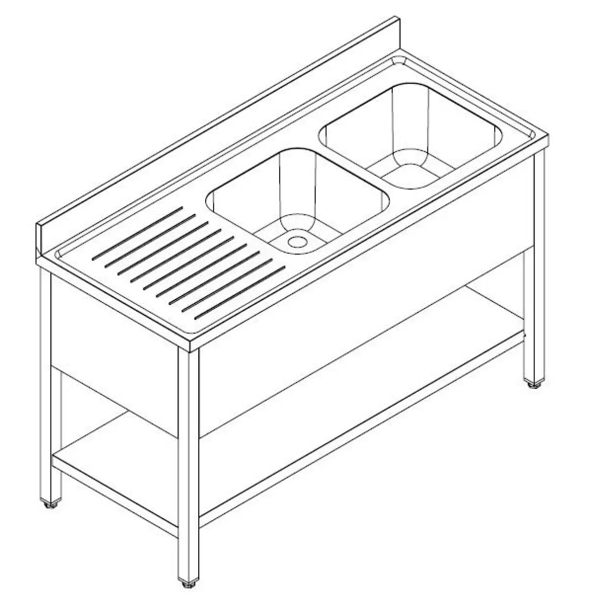 SINK ON STAND 2BOWL 1DRAIN LEFT 160X70