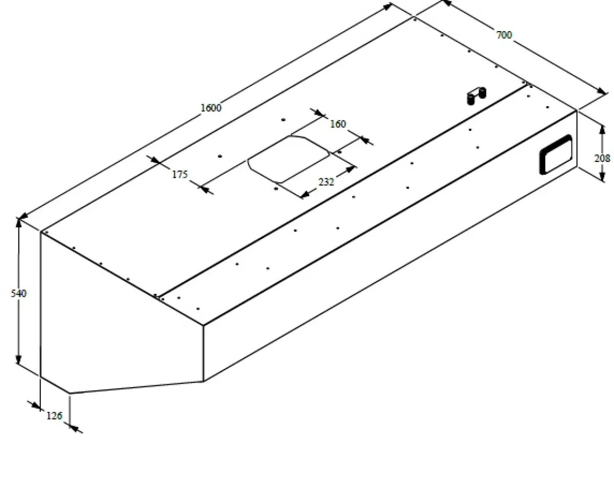 S/STEEL WALL HOOD + LABRYINTH FILTERS + ENCASED LIGHTS 160X70CM