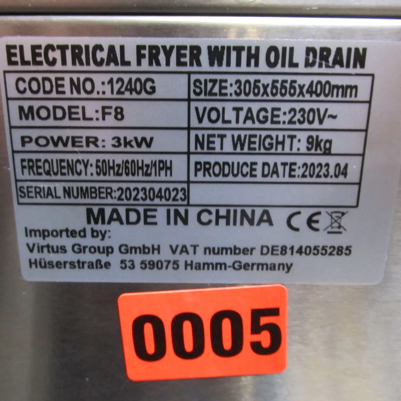 Electric fryer with drain tap, tabletop, oil capacity 8 litres - SECOND-HAND