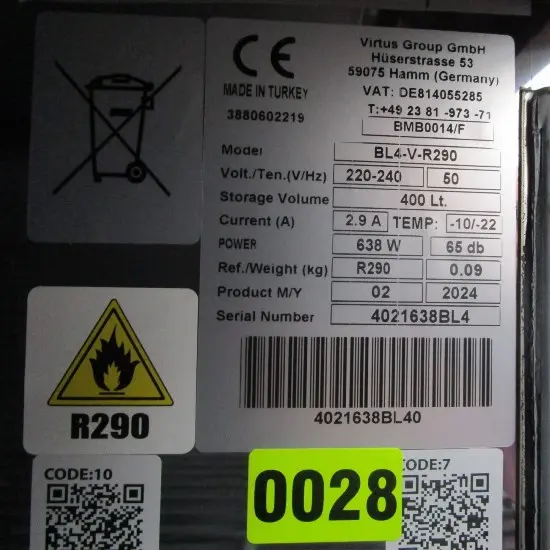 Freezer 400 litres made of stainless steel, 460x485 mm, -10°/-18°C - DAMAGED