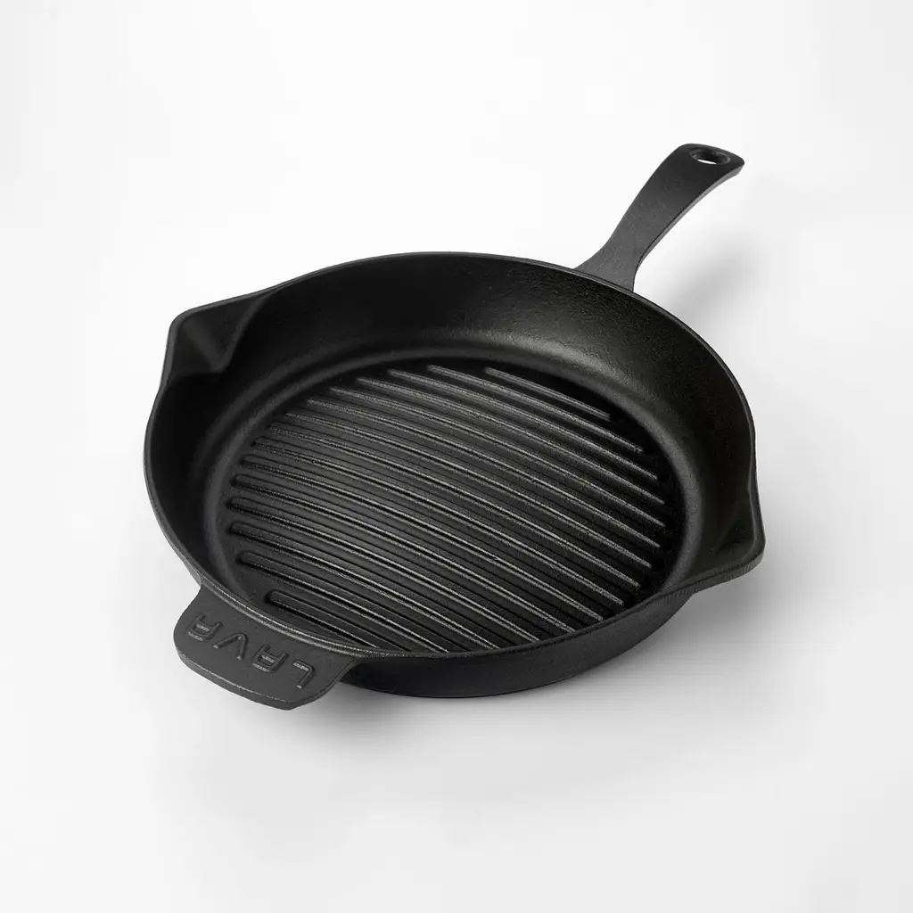 Lava Cast Iron Round Grill Pan. Long-Stem, Dia. Ø 28cm.