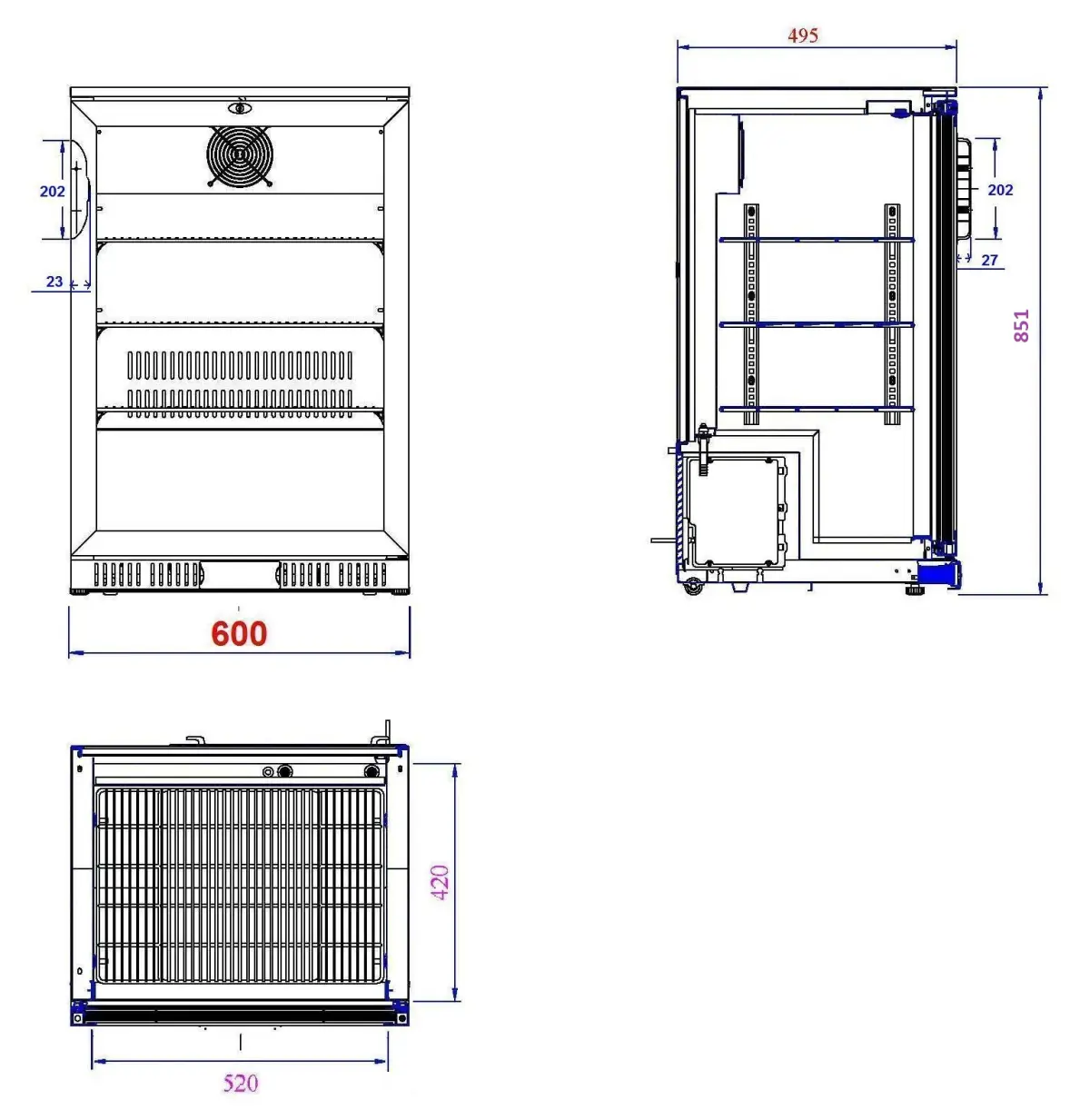 BACKBAR FRIDGE 1 HINGED DOOR + DIGITAL CONTROLLER - 60X52X85CM