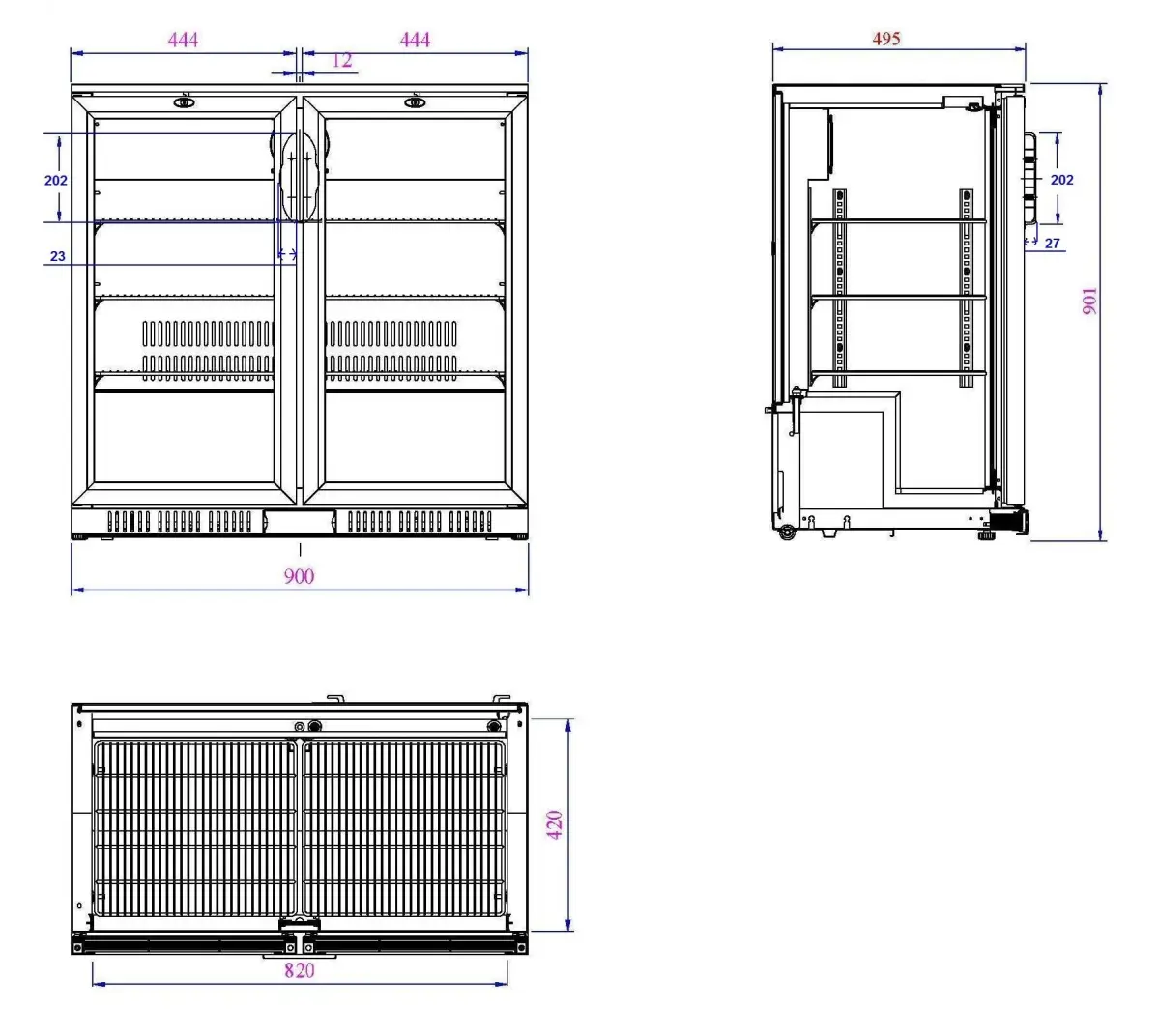 COMBISTEEL BLACK BACKBAR 2 SLIDING GLASS DOORS + DIGITAL CONTROLLER - 90X90X52CM