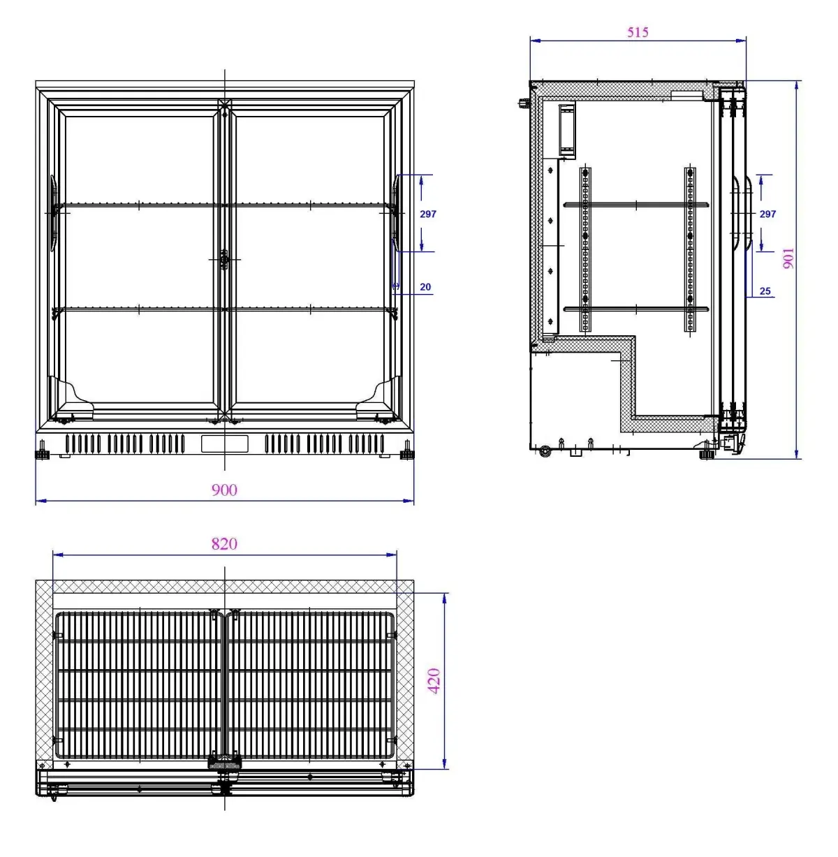 BACKBAR FRIDGE 2 DOOR SLIDING + DIGITAL CONTROLLER - 90X52X90CM