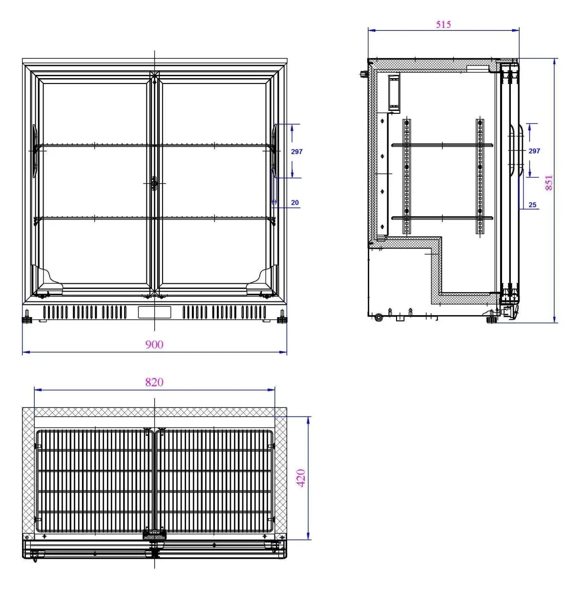 BACKBAR FRIDGE 2 DOOR SLIDING + DIGITAL CONTROLLER - 90X52X85CM
