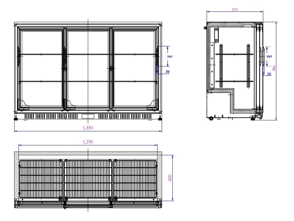 BACKBAR FRIDGE 3 DOOR SLIDING + DIGITAL CONTROLLER - 135X52X90CM
