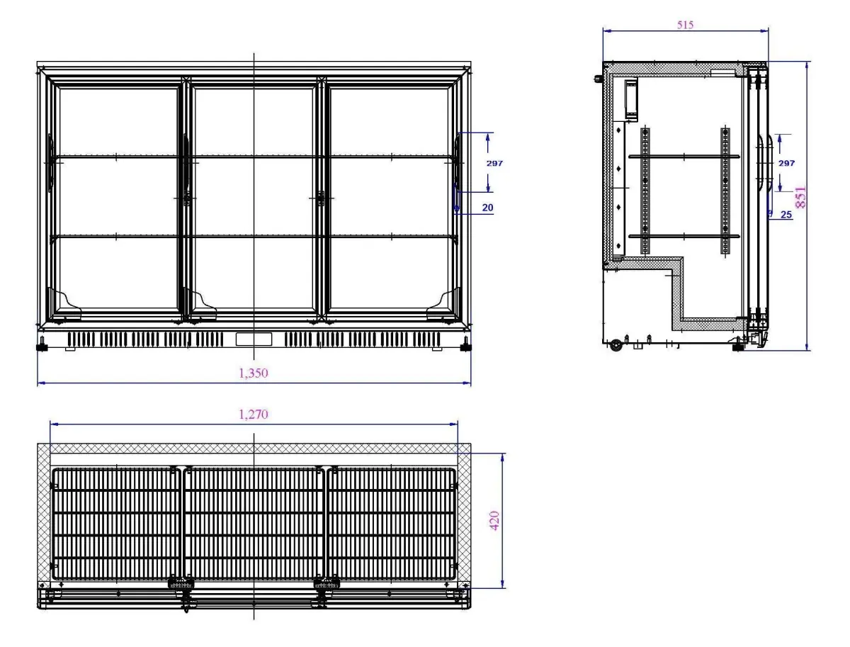 BACKBAR FRIDGE 3 DOOR SLIDING + DIGITAL CONTROLLER - 135X52X85CM