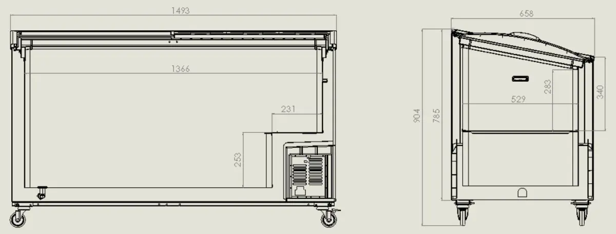 COMBISTEEL CHEST FREEZER + GLASS SLIDING TOP + WHEELS - 150X70CM