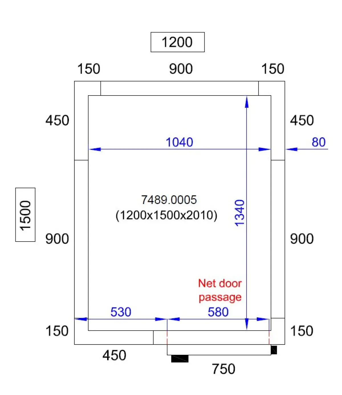 PROLINE COLDROOM (80MM PANELS) + HINGED DOOR - 120X150X201CM
