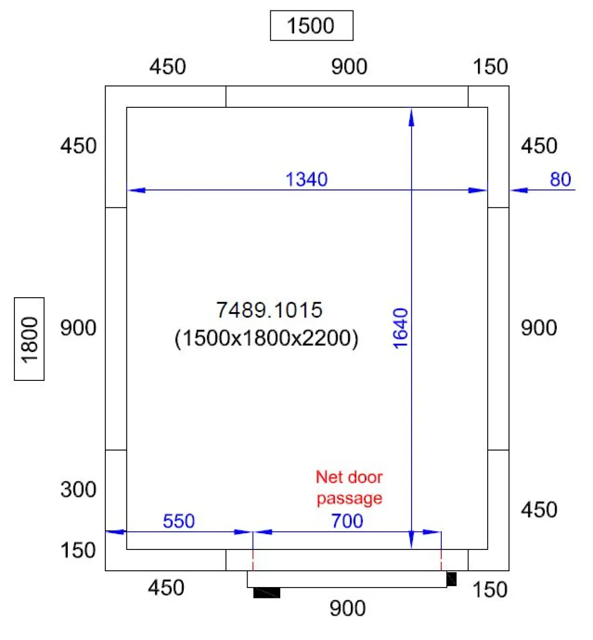 PROLINE COLDROOM (PANELS 80MM THICKNESS) + HINGED DOOR + S/STEEL FLOOR 150X180X220CM