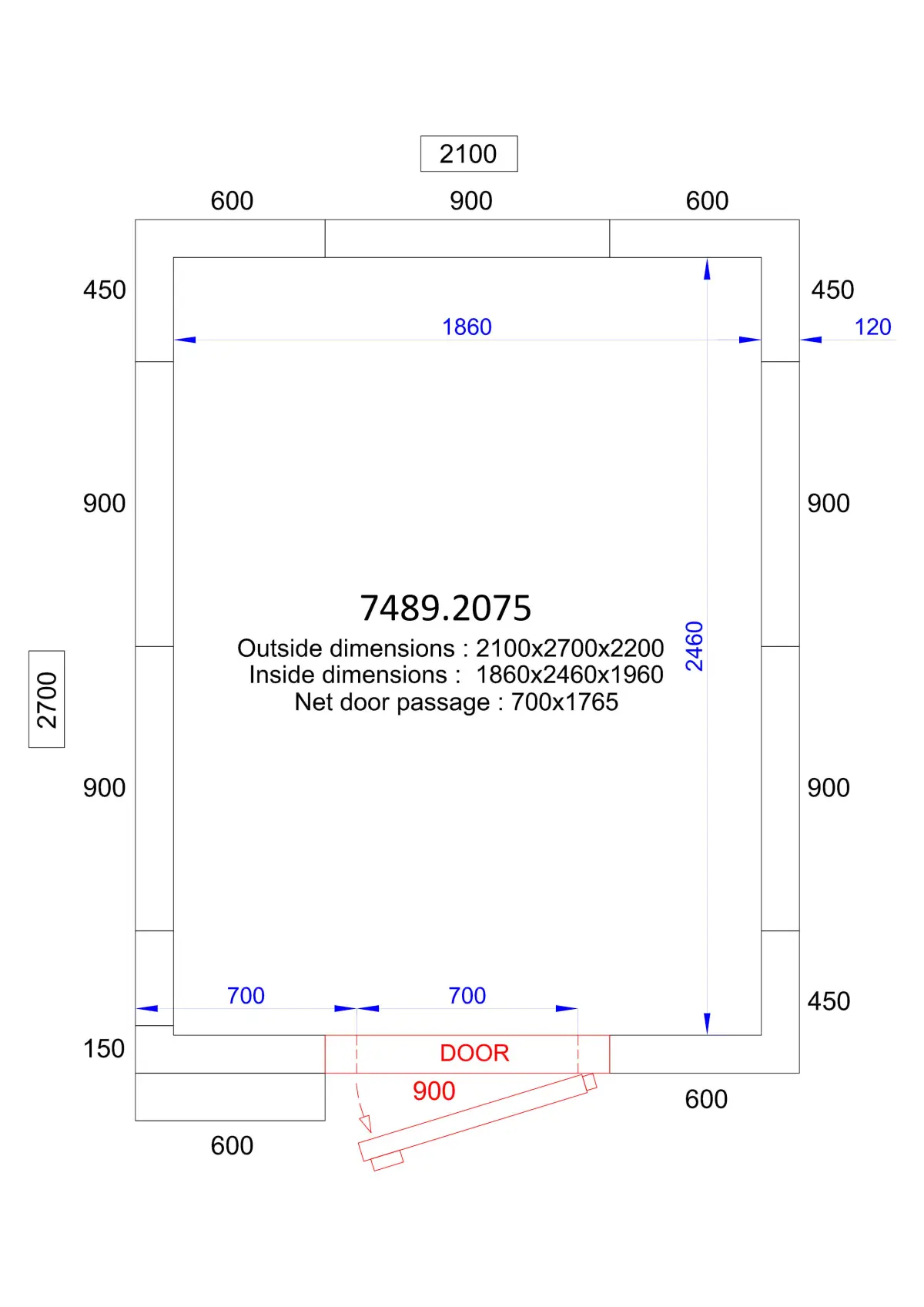 COLD AND FREEZER ROOM 2100x2700x2200 - 120 MM