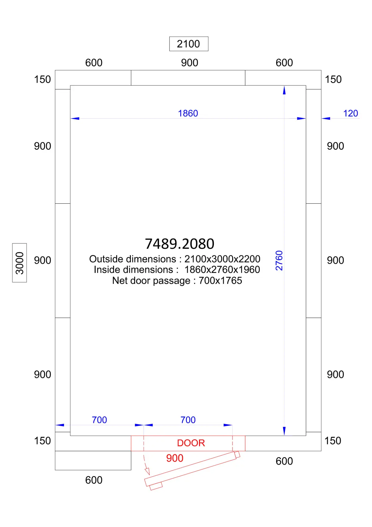 COLD AND FREEZER ROOM 2100X3000X2200 - 120MM