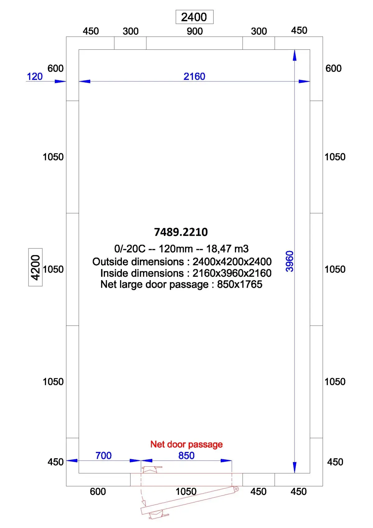 COLD AND FREEZER ROOM 2400x4200x2400 - 120 MM  *TRANSPORT ON REQUEST*