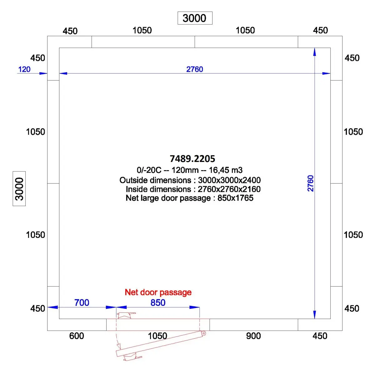 COLD AND FREEZER ROOM 3000x3000x2400 - 120 MM  *TRANSPORT ON REQUEST*