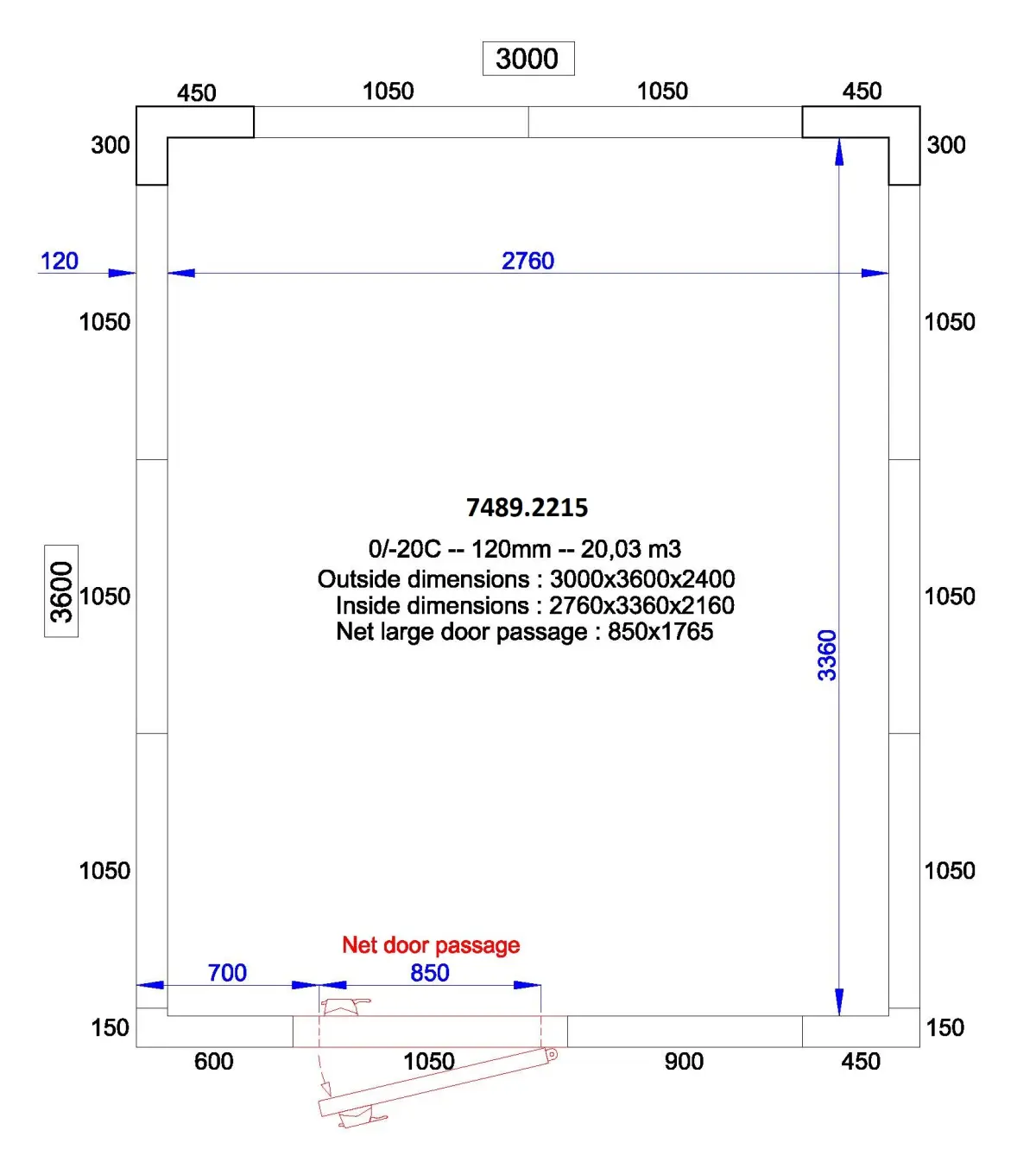 COLD AND FREEZER ROOM 3000x3600x2400 - 120 MM  *TRANSPORT ON REQUEST*