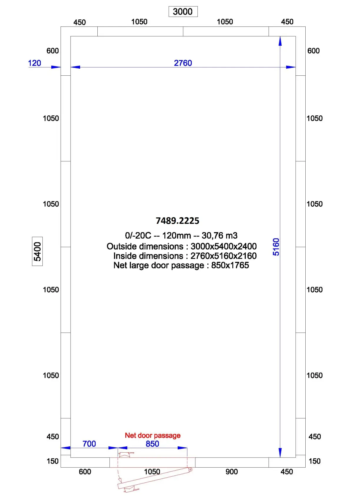 PROLINE COLDROOM 300X540X240CM - 12CM THICK PANELS (ENERGY SAVING)