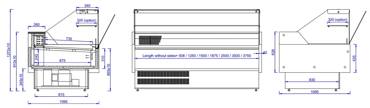 COMBISTEEL MORRIS BLACK REFRIGERATED DISPLAY + MIDDLE SHELF 158X110X128CM