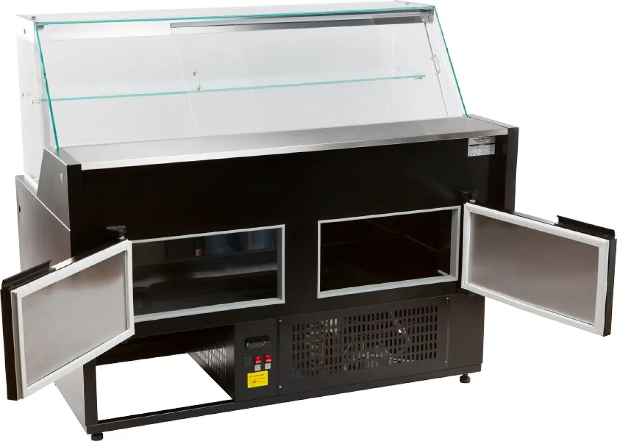 COMBISTEEL MORRIS MEAT COUNTER DISPLAY SQUARE GLASS + BOTTOM STORAGE 2