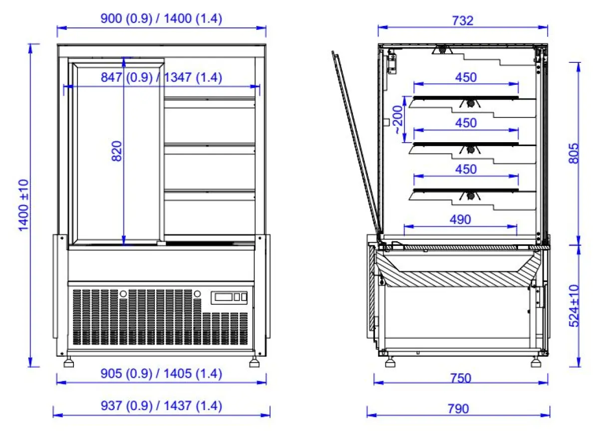 COMBISTEEL BLACK REFRIGERATED DISPLAY SQUARE GLASS + LED LIGHTS 94X80X140CM