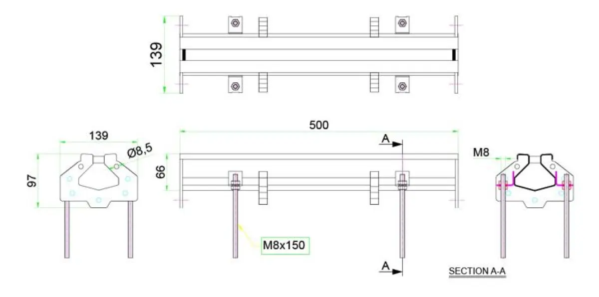 CONNECTABLE STAINLESS STEEL SLOTTED CHANNEL 500X65