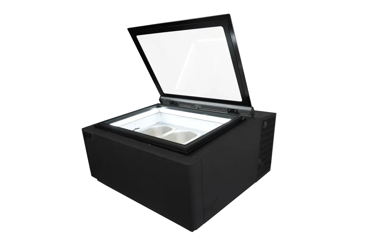 COUNTERTOP MODEL ICE CREAM DISPLAY BLACK  OPENS ON THE CUSTOMER SIDE