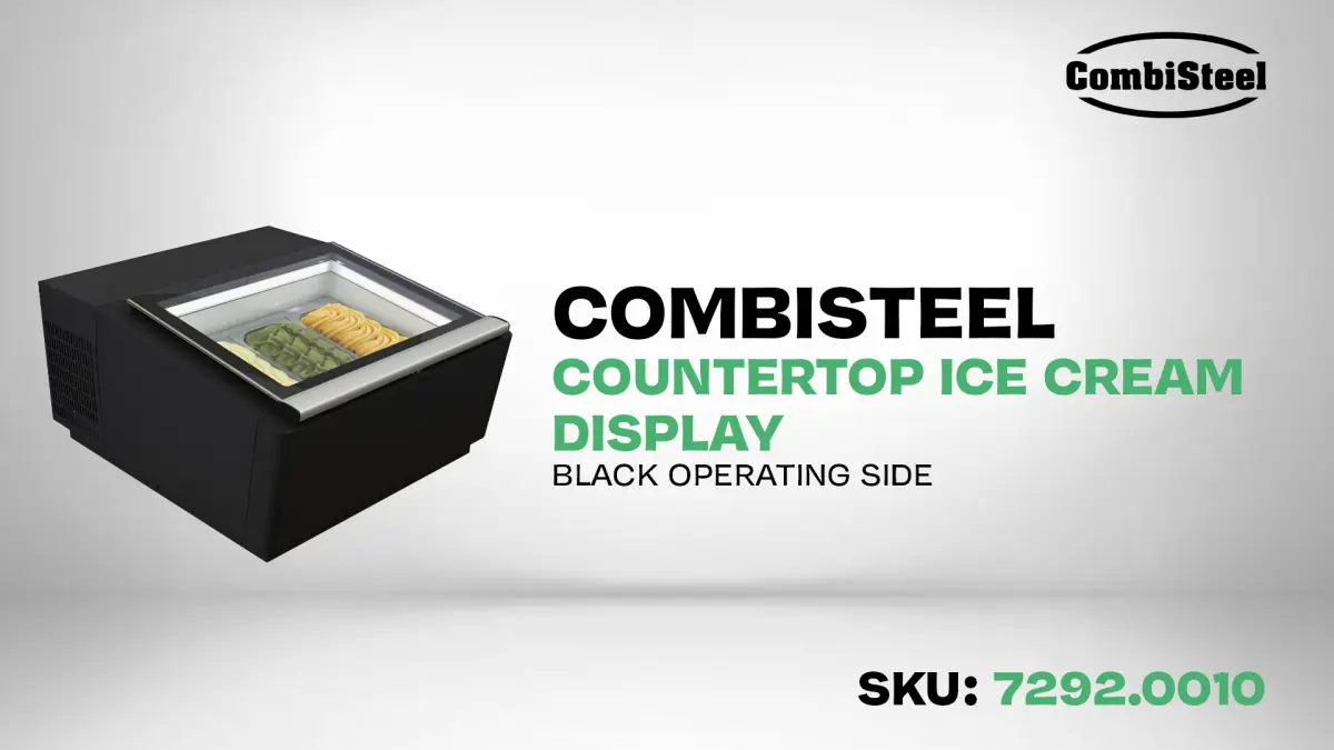 COUNTERTOP MODEL ICE CREAM DISPLAY BLACK  OPENS ON THE OPERATING SIDE