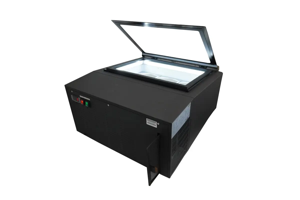 COUNTERTOP MODEL ICE CREAM DISPLAY BLACK  OPENS ON THE OPERATING SIDE