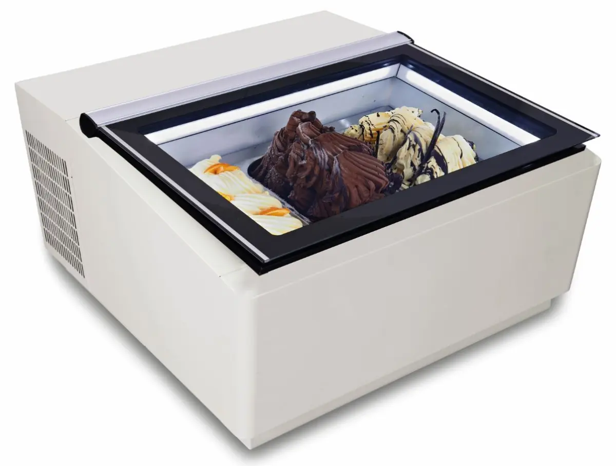 COUNTERTOP MODEL ICE CREAM DISPLAY WHITE  OPENS ON THE CUSTOMER SIDE