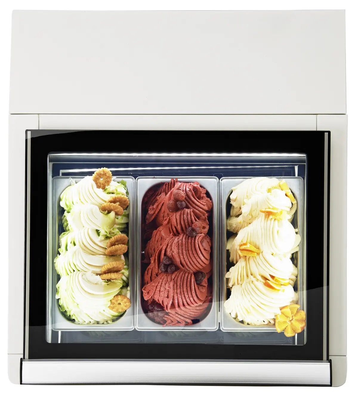 COUNTERTOP MODEL ICE CREAM DISPLAY WHITE  OPENS ON THE OPERATING SIDE