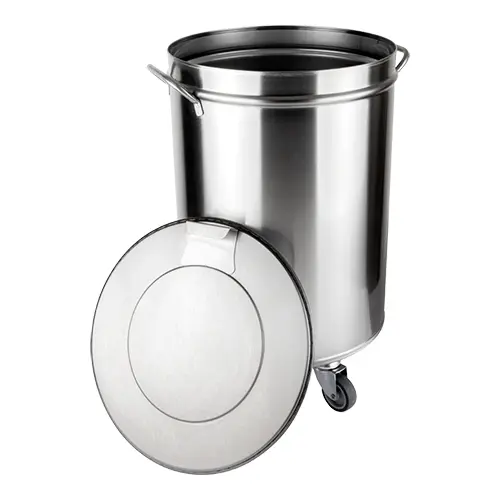 S/STEEL WASTE BIN - ON CASTORS - 40CM DIAMETER X 60CM HEIGHT