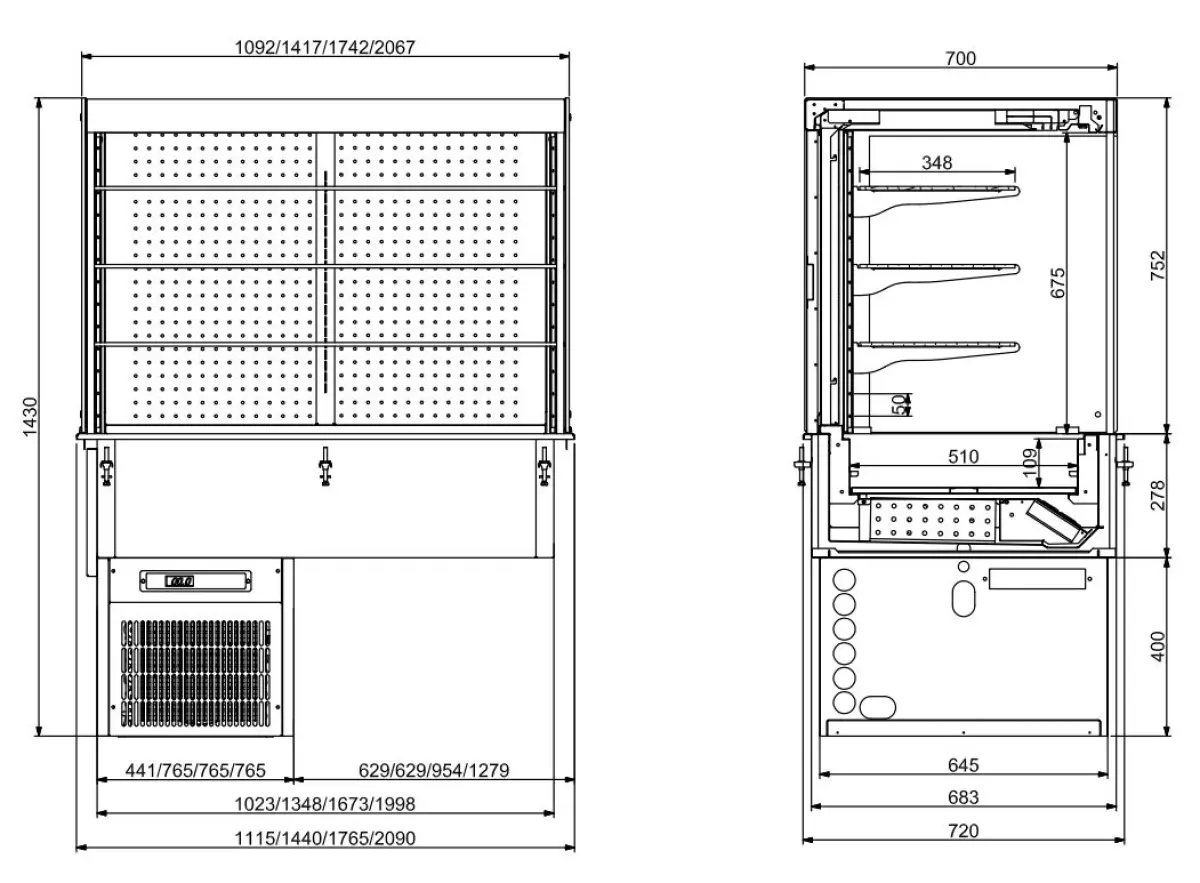 DROP-IN CUBIC REFRIGERATED DISPLAY WALL MODEL - ROLL-UP 5/1