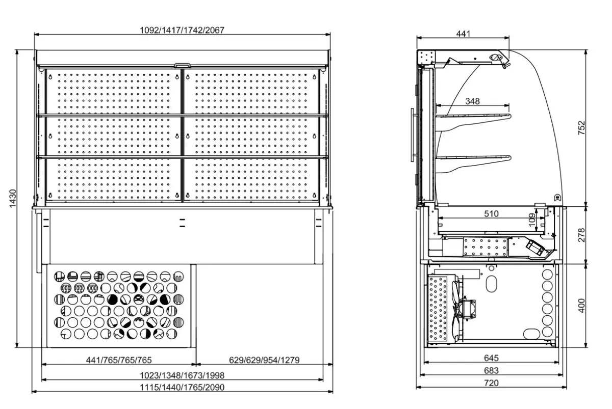 DROP-IN CURVED REFRIGERATED DISPLAY - ROLL-UP 4/1