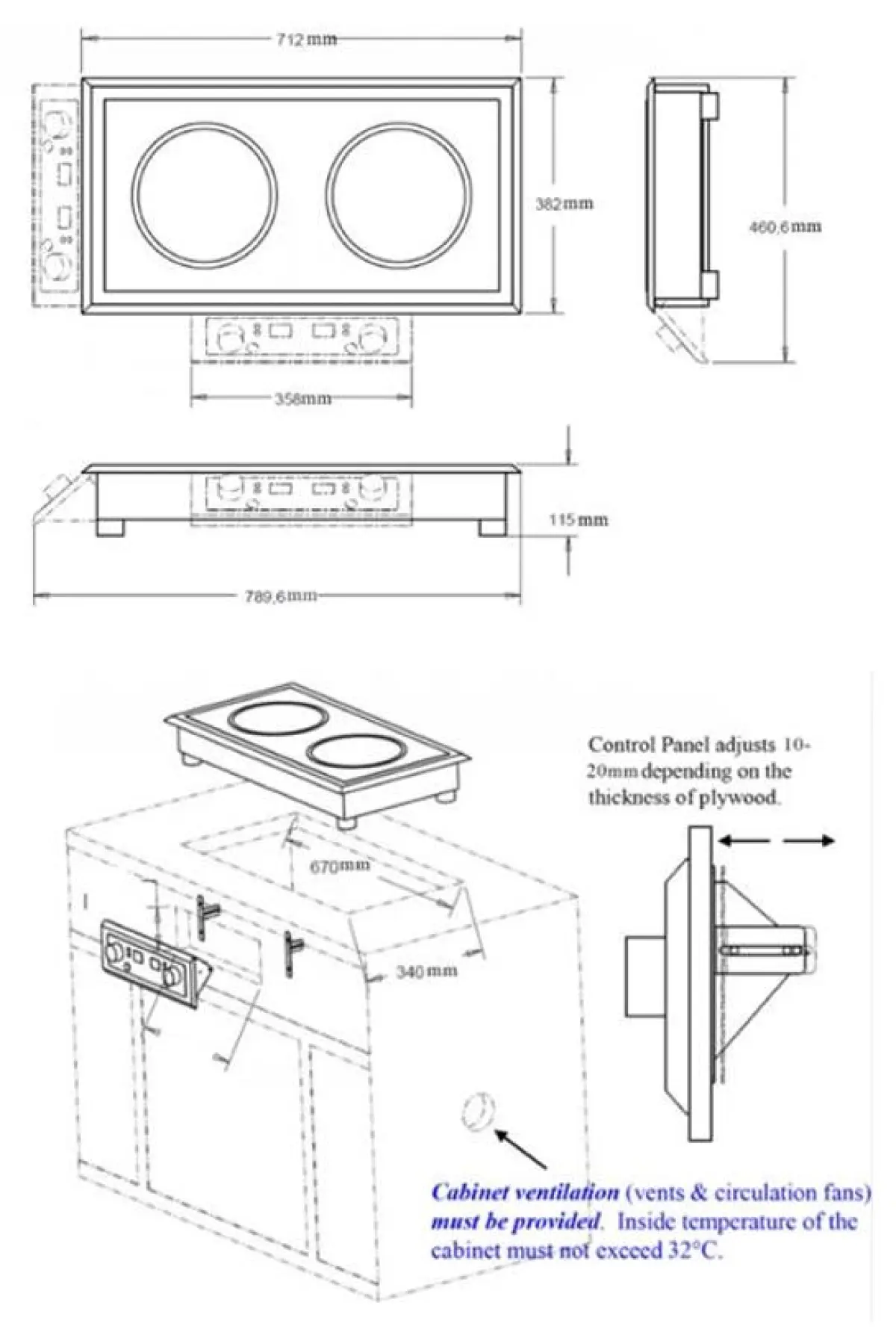 COMBISTEEL INDUCTION 2 ZONE BURNER - TABLETOP - 71X40CM
