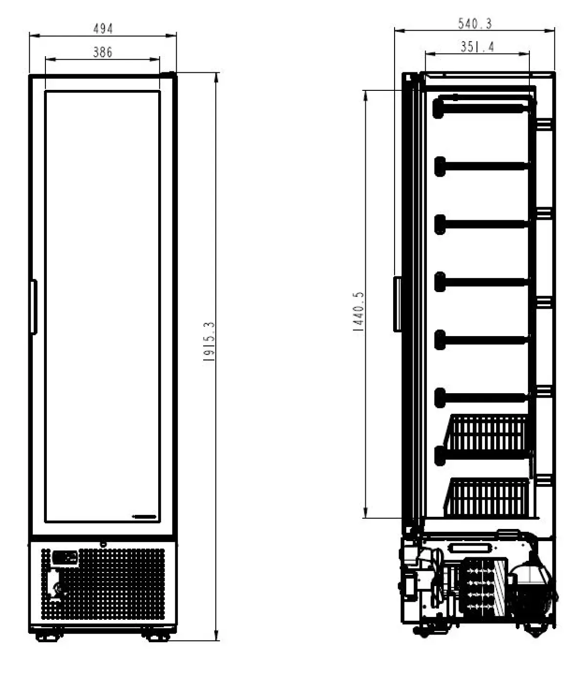 COMBISTEEL WHITE UPRIGHT STATIC SLIM FREEZER GLASS DOOR - 52X50X192CM