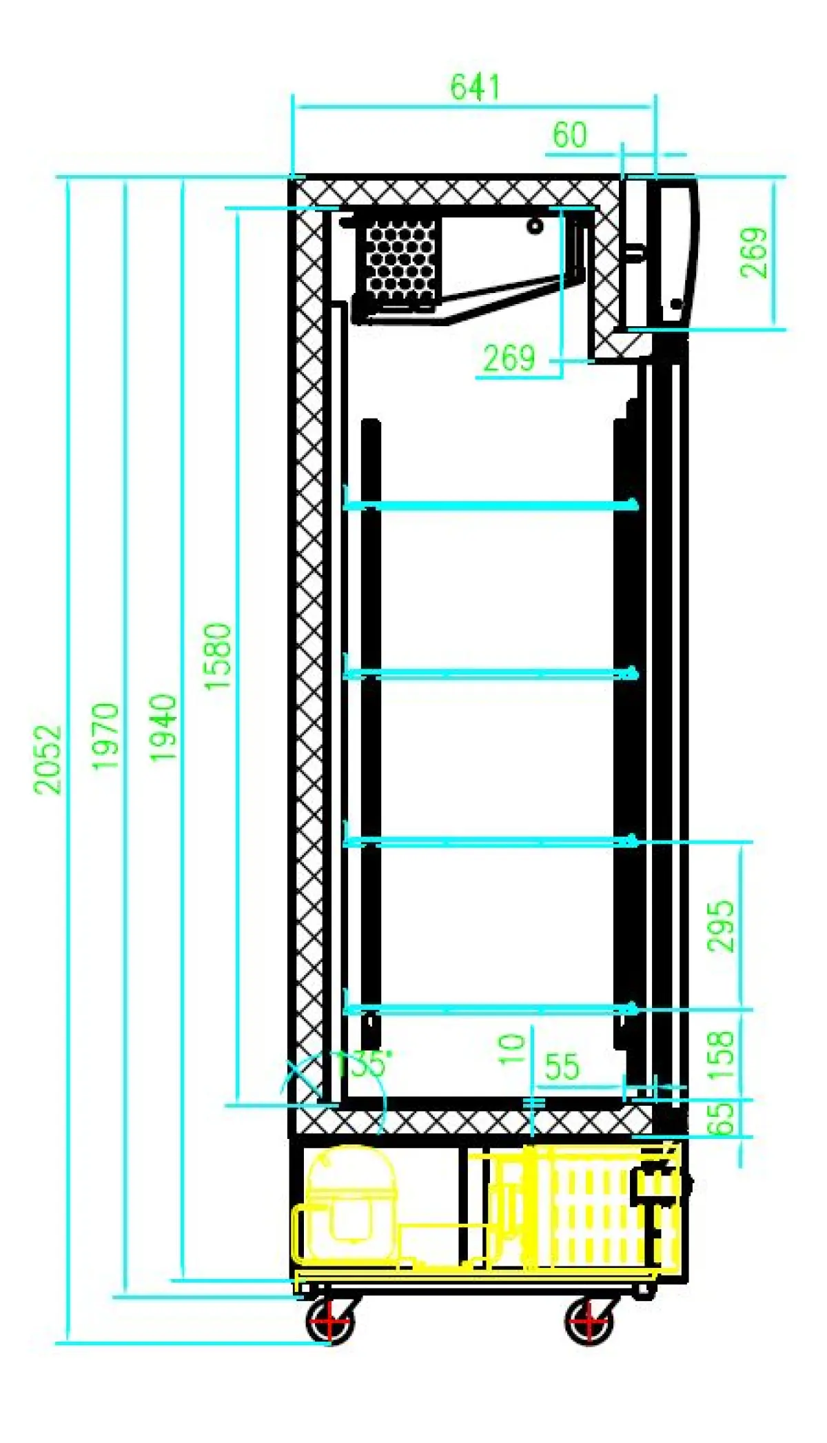 COMBISTEEL UPRIGHT 1 DOOR VENTILATED FREEZER MERCHENDISER 62X69X205CM (ADJUSTABLE SHELVES) - SIDE BY SIDE MODEL
