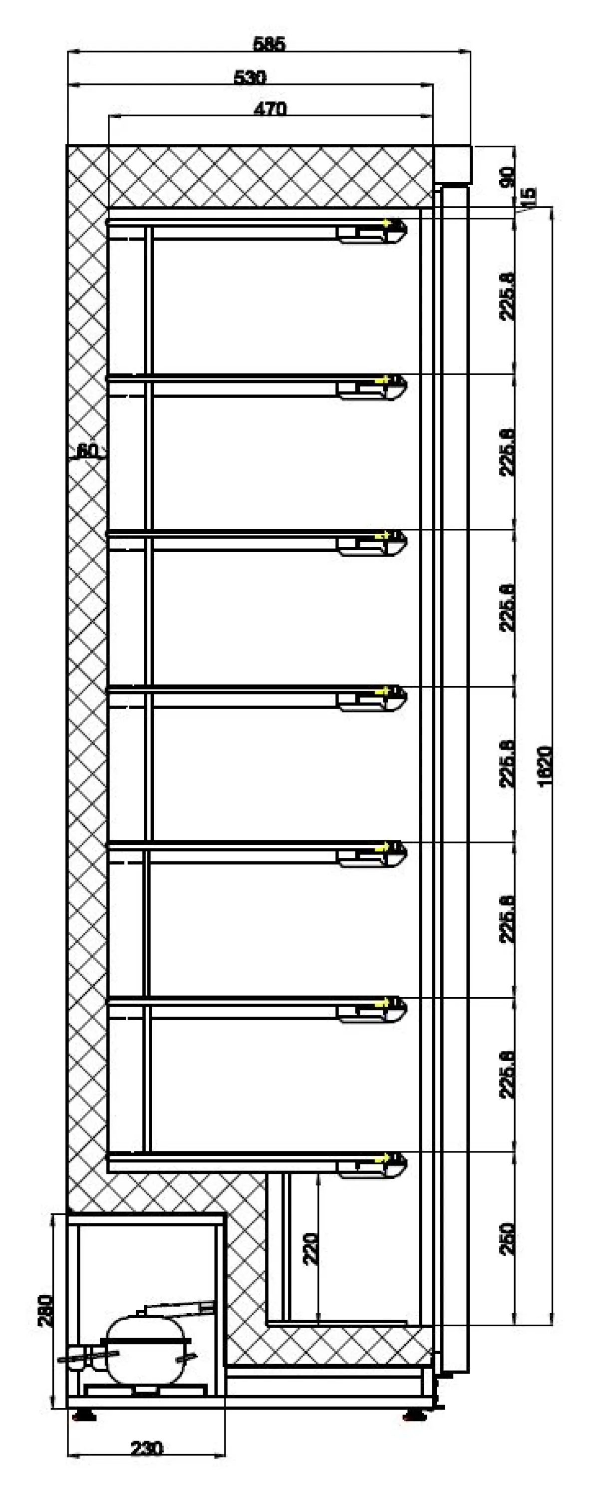 COMBISTEEL UPRIGHT FREEZER - 60X60X185CM
