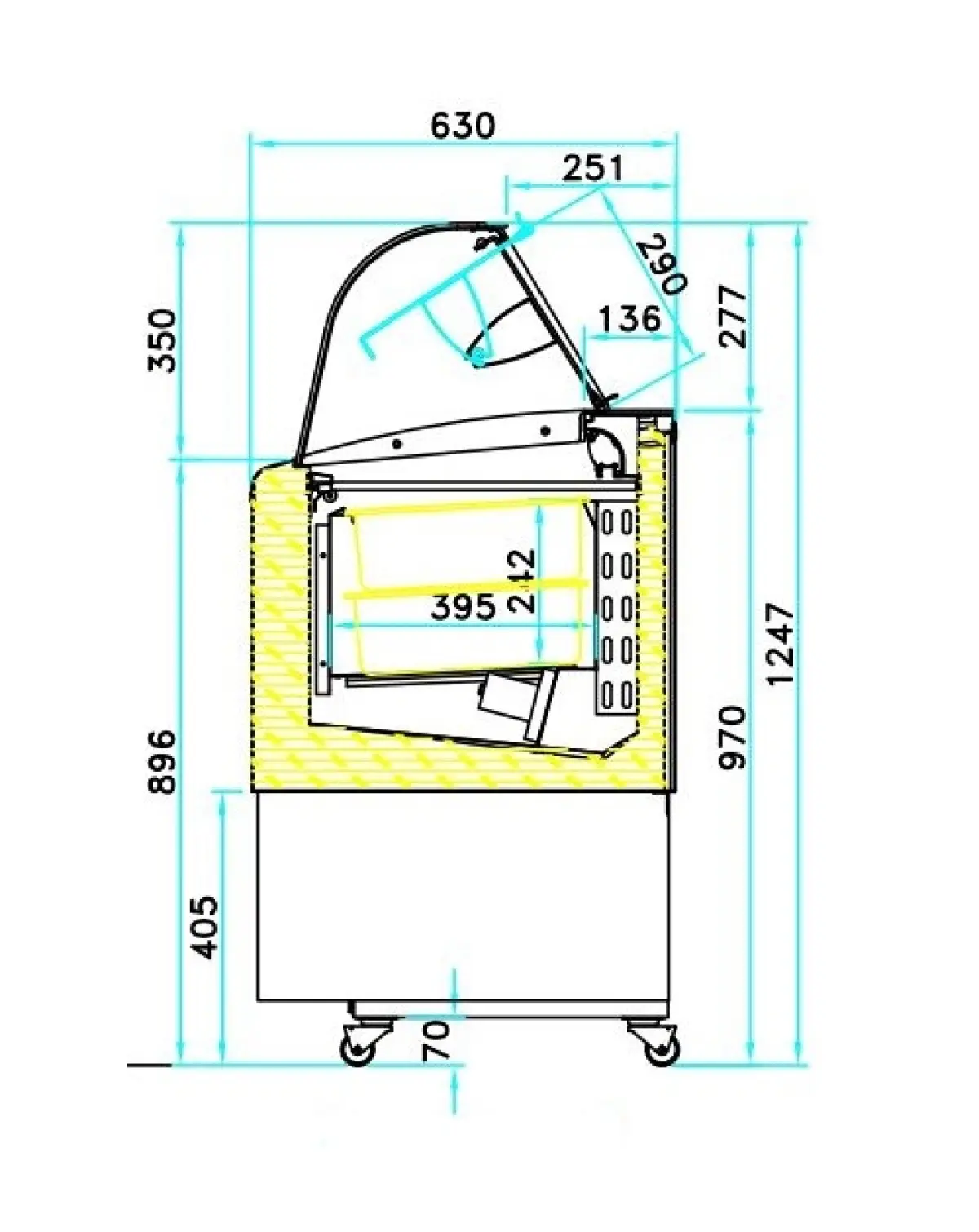 ISA FIJI ICE CREAM DISPLAY 4 X 5 LITER TUBS - (EXLCUDING TUBS) - 82.3X63X124.7CM