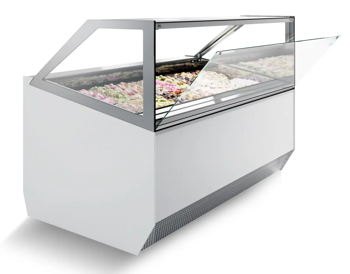 ISA MILLENIUM 16 ICE CREAM SHOWCASE SQUARE GLASS + LEG LIGHTS -