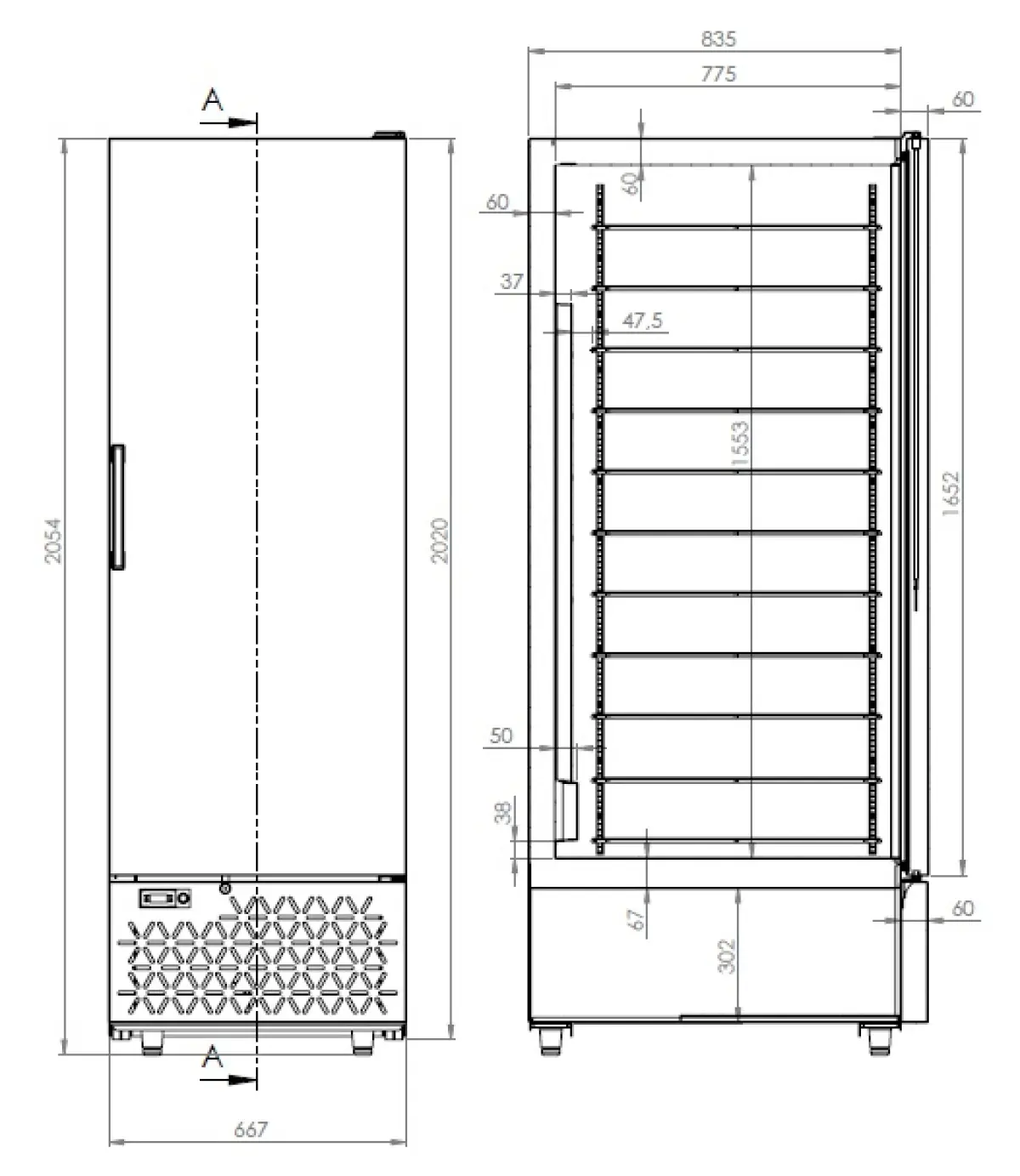 COMBISTEEL UPRIGHT ICE CREAM STORAGE FREEZER - 67X90X202CM